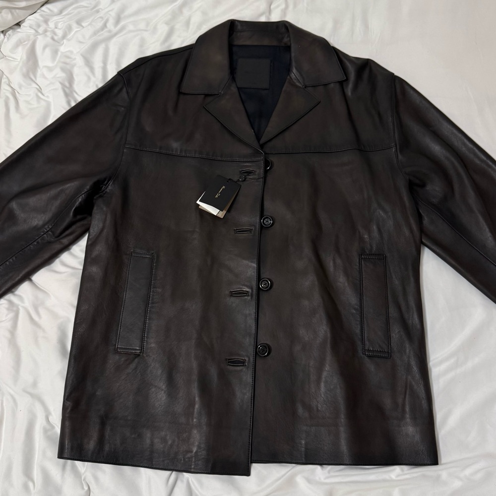 NWT Massimo Dutti Dk Brown/Black Leather Jacket